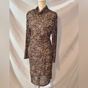 The Limited Leopard Print Long Sleeve Midi Dress - Brown & Black